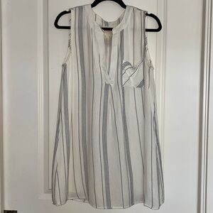 Harper Heritage Sleeveless White and Navy Blue Tunic Dress, Size Medium